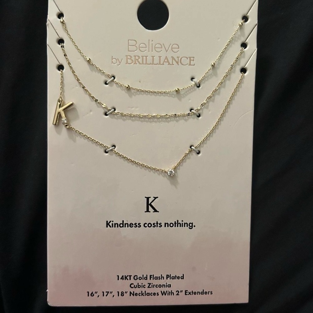 Believe by Brilliance Gold Layered 'K' Necklace